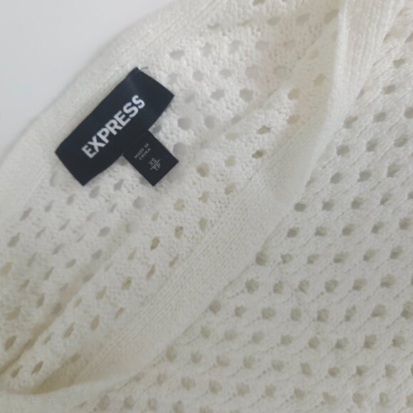 Express XS Open-Knit Boat Neck Batwing Sleeve Sweater Ivory White – Extra Small - Picture 2 of 6